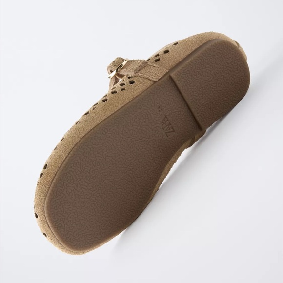 Zara Kids Beige Openwork Leather Ballet Flats - Picture 6 of 9